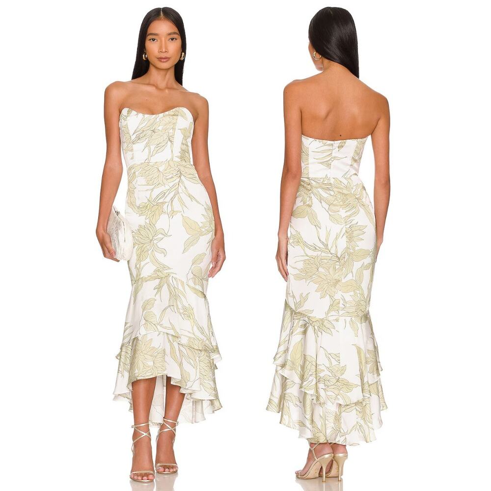 Katie May Cece Dress Strapless Midi Floral Ruffle Garden Party Formal Prom XS